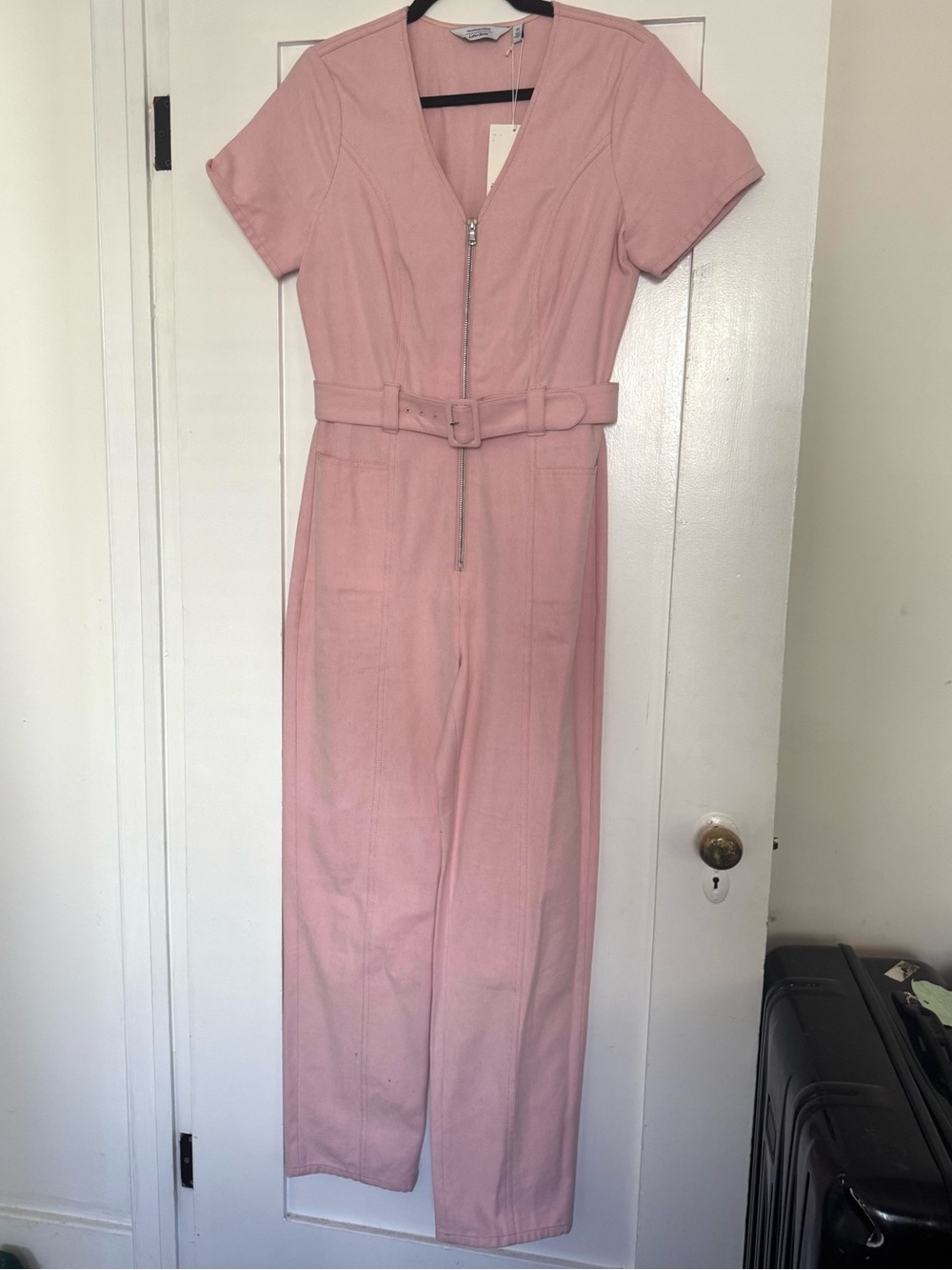 NWT & Other Stories Dusty Pink Short-Sleeve Belted Denim Jumpsuit Sz 6